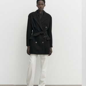 New Massimo Dutti 100% Wool Trench Coat with Belt.  Sz Md